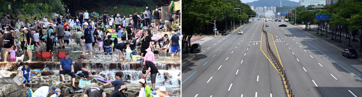 20230730-계곡 인파와 한산한 도심