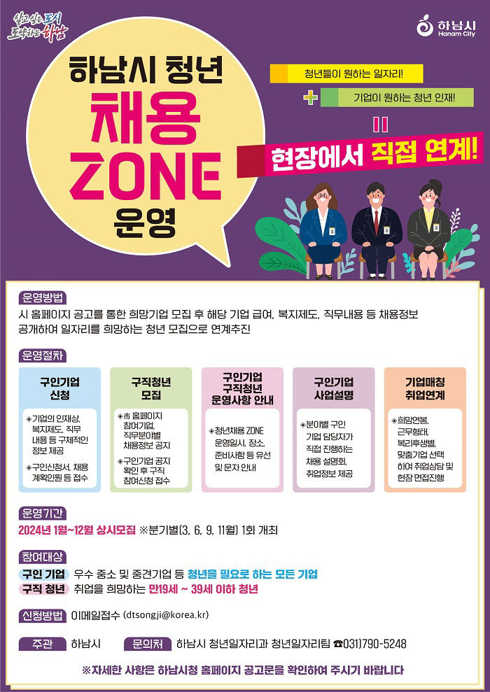 하남시, ‘2024년 제2회 청년 채용 ZONE’ 구인 참여기업 모집