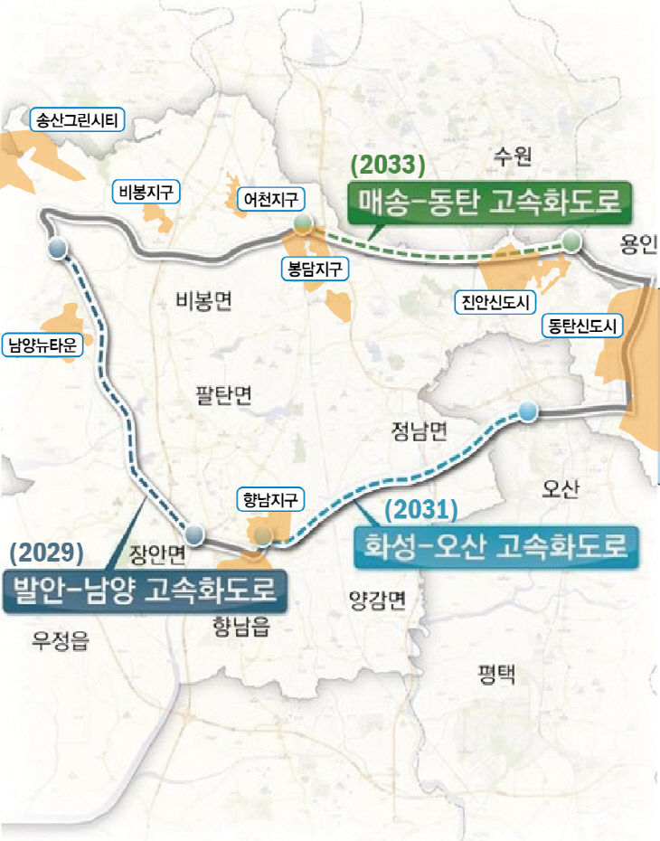 화성시, ‘동서남북 30분’ 이동 순환도로망 구적도.