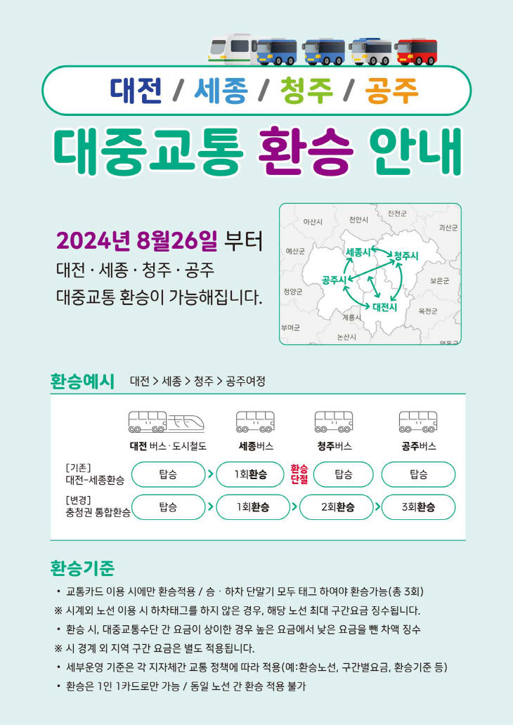 충청권 대중교통 환승 안내 이미지