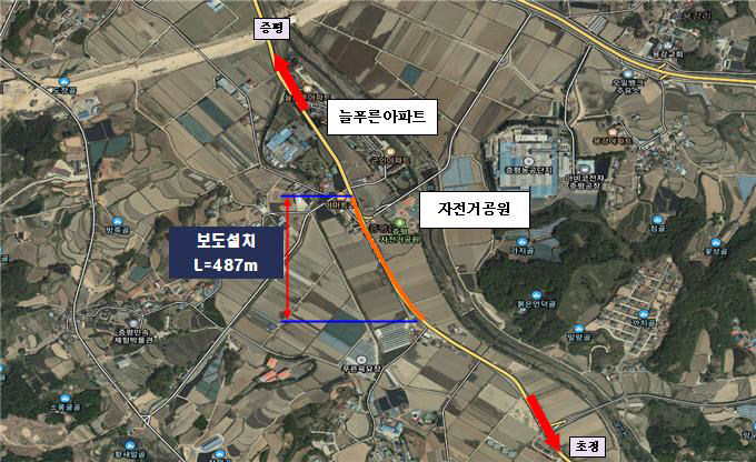 증평군 지방도540호선 보도 설치 위치도