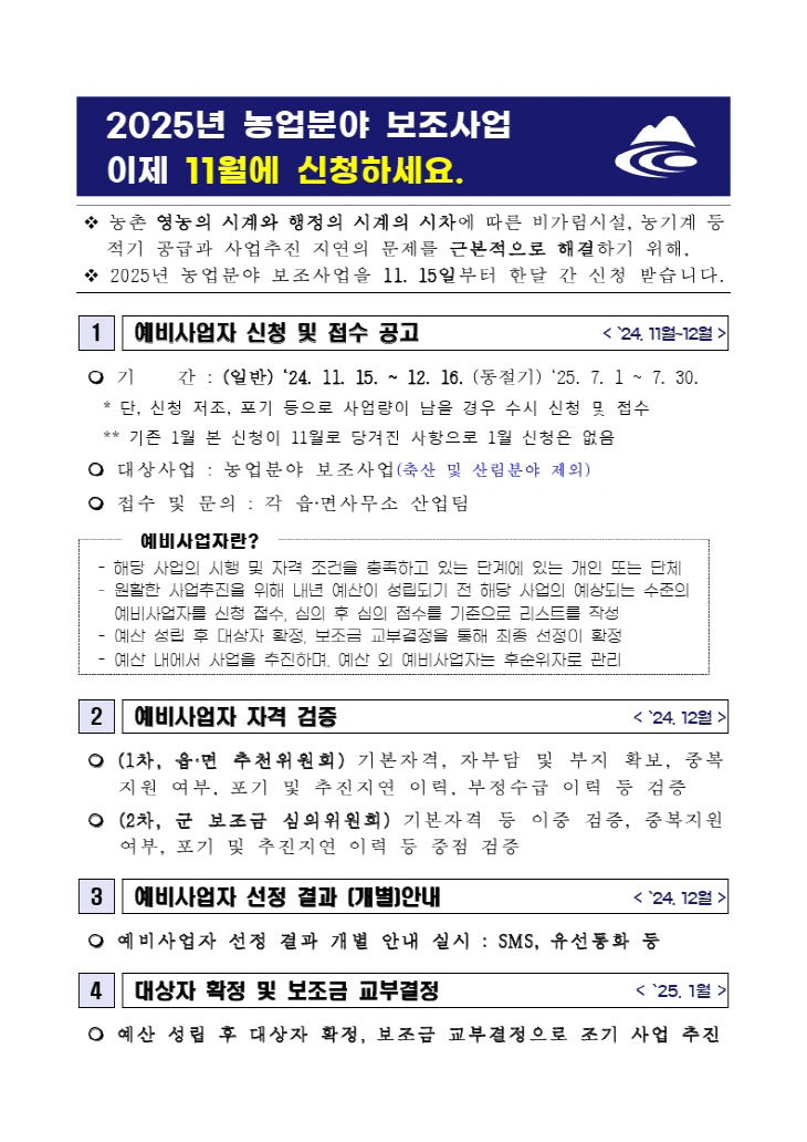 2025년 농업분야 보조사업 안내문