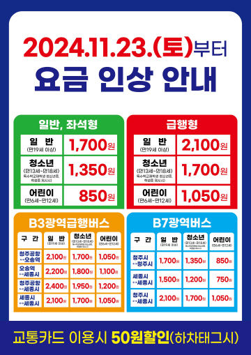 02-1 청주시 시내버스 요금 100~200원 인상