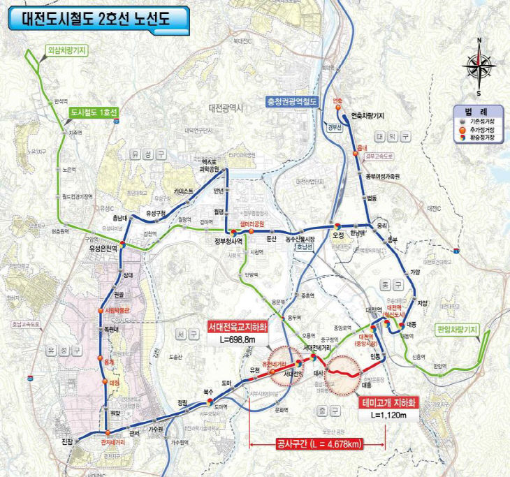 대전도시철도 2호선 노선도 및 12공구 위치도