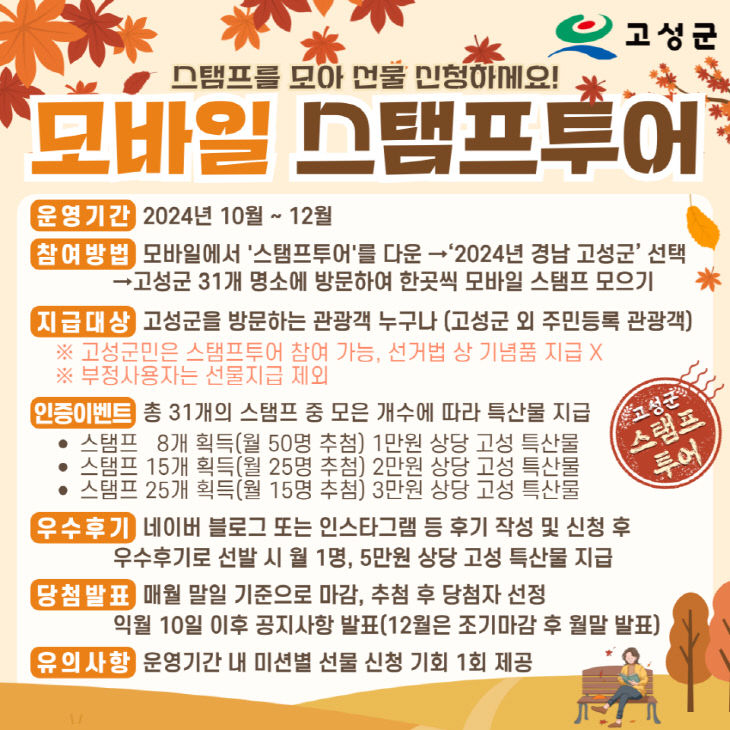 고성군, 11월 모바일 스탬프투어 인기 절정