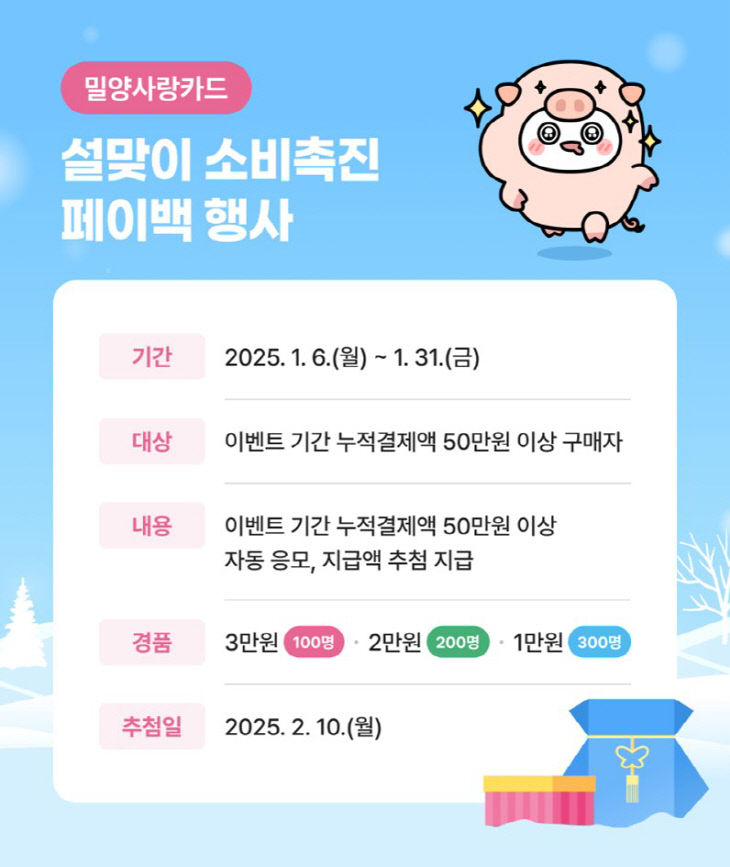 밀양시, 설맞이 밀양사랑카드 소비촉진 페이백 이벤트 추진