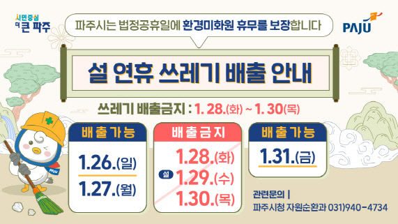 2. 파주시, 설 연휴 28~30일 쓰레기 수거 중단 (2)