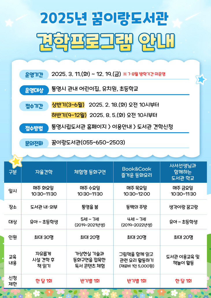 통영시 꿈이랑도서관과 함께하는 신나는 책 여행 포스터