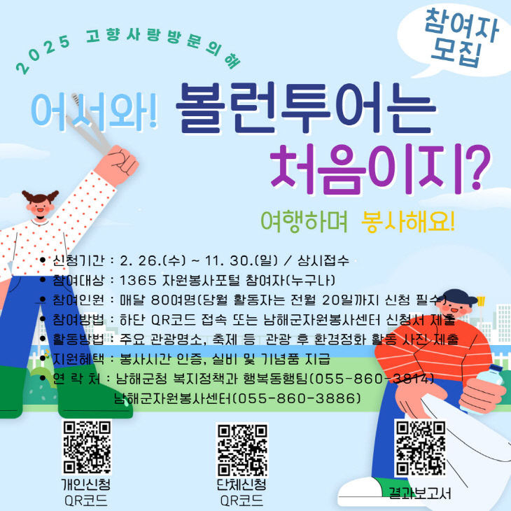 봉사와 여행이 함께하는‘남해랑 만남해 114 볼런투어’