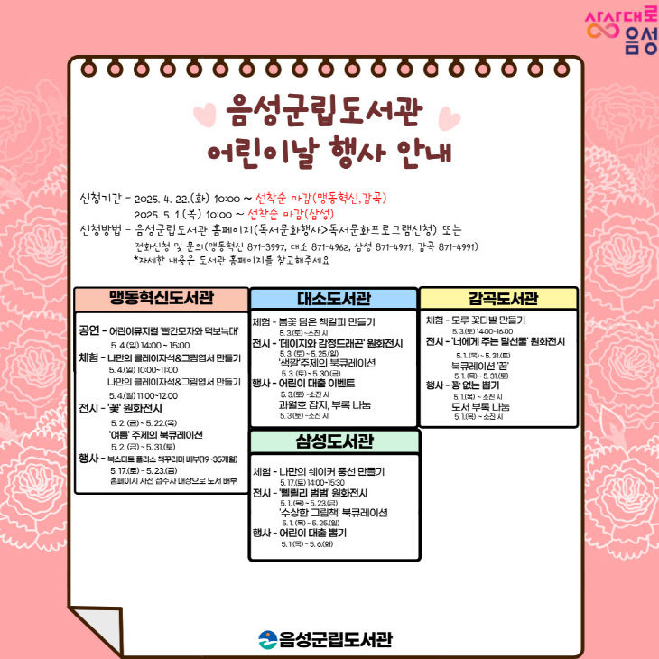 2. 음성군립도서관, 2025년 어린이날 행사 운영_안내문