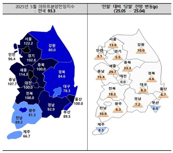2025년 5월 지역별 아파트 분양 전망 지수