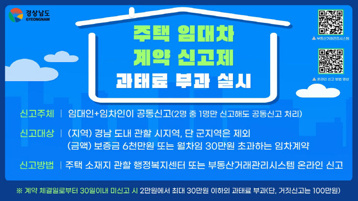 통영시 주택 임대차 계약 30일 이내 신고하세요