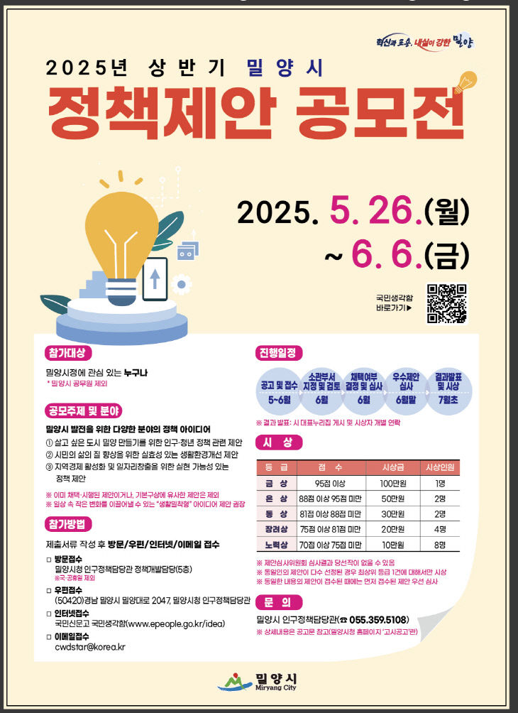 밀양시, 인구·청년 정책 등 3개 분야 공모