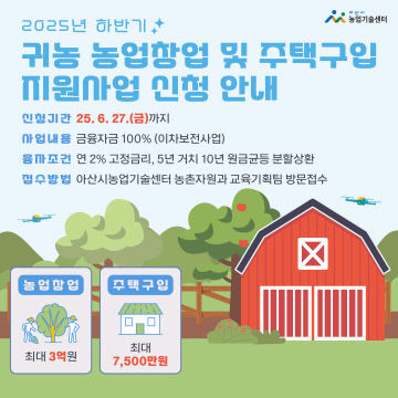 귀농 농업창업 및 주택구입 지원사업 대상자 모집