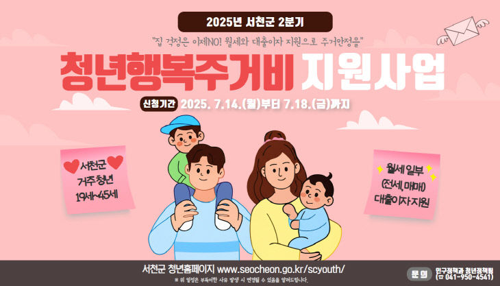 서천, 2분기 청년 행복 주거비 신청 접수