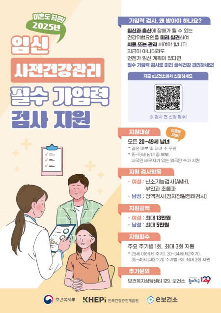 임신 사전 건강관리 필수 가임력 검사 지원 홍보 포스터