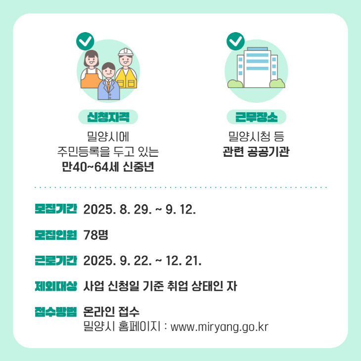 ‘2025년 밀양형 신중년 아르바이트’ 참여자 모집