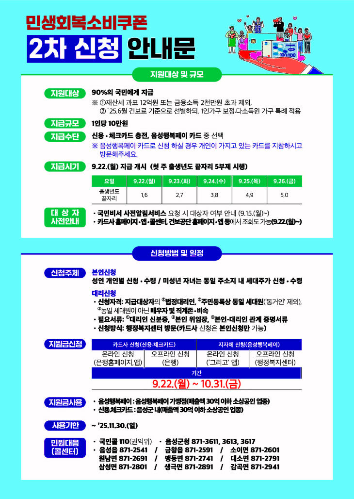 음성군 2차 민생회복 소비쿠폰 지급 안내문.(음성군 제공)