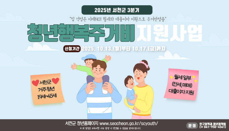 서천, 3분기 청년행복주거비 접수