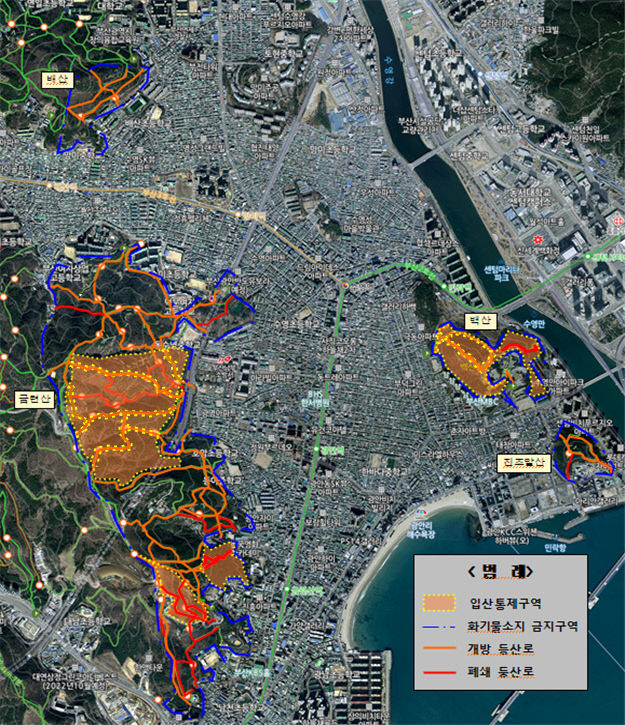 입산통제구역 및 등산로 현황도