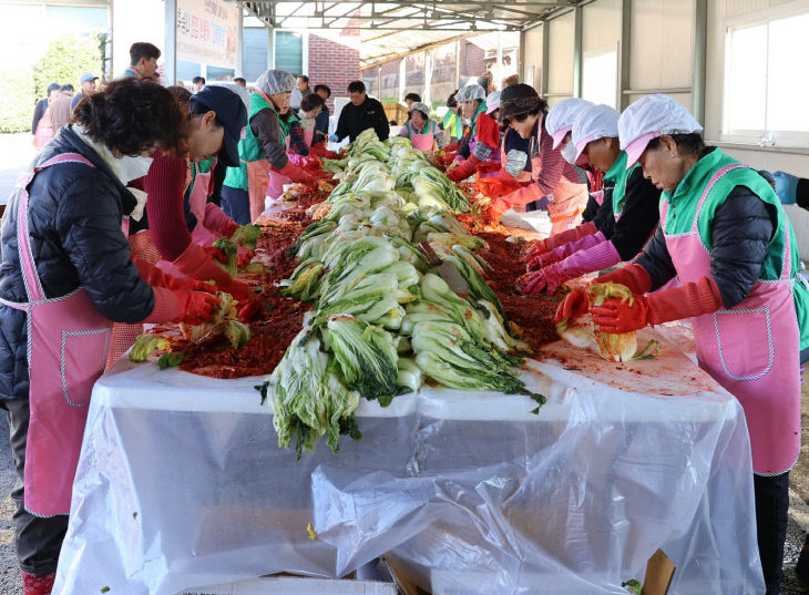 서천군새마을회가 어려운 이웃을 위한 김장 김치를 담그고 있다
