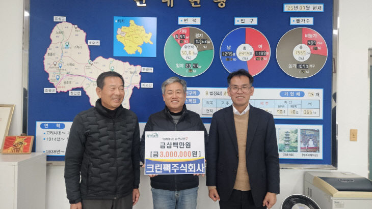 크린팩(주), 괴산군 사리면에 후원금 300만 원 기탁