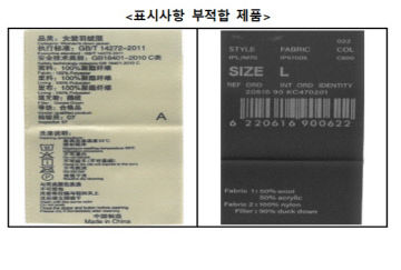 표시사항 부적합 제품