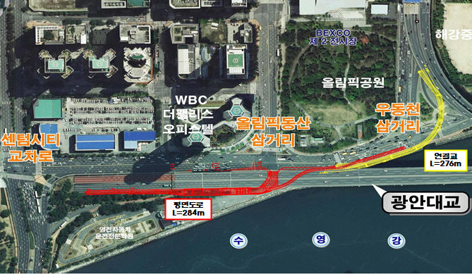 광안대교 접속도로 연결공사 위치도.부산시 제공