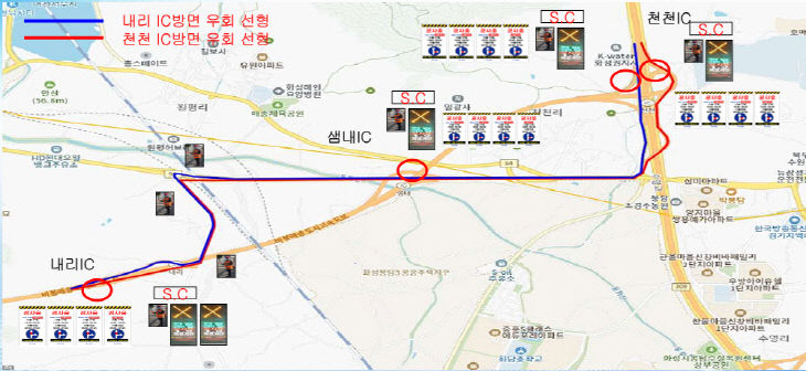 비봉-매송간 도시고속도로 통행 차단지점 및 우회로 안내