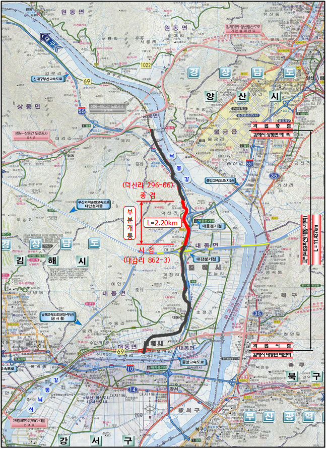 국지도 69호선 부분개통 구간 위치도