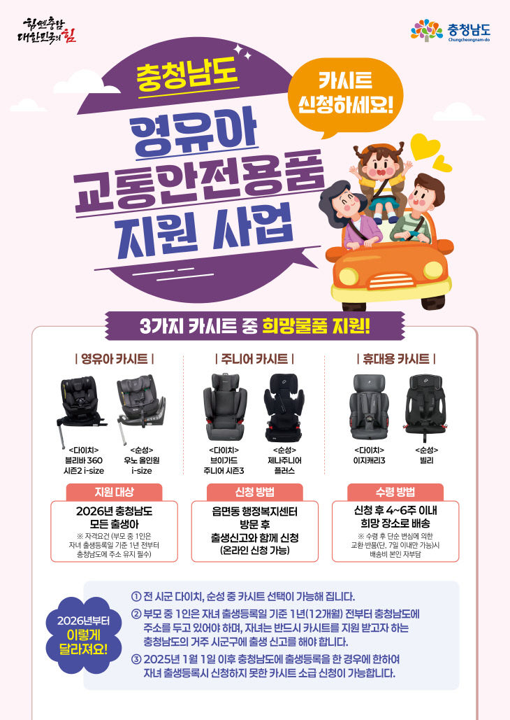 충청남도 영유아 교통안전용품 지원사업 홍보포스터
