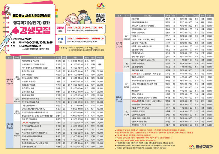 3. 서산시민대학 상반기 정규학기 수강생 모집 홍보물