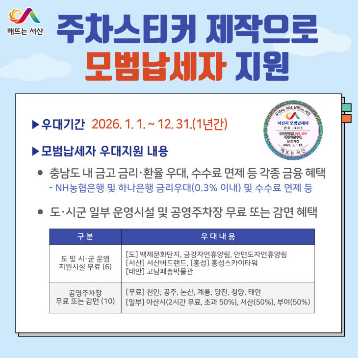 1. 서산시, 모범납세자 차량 부착용 스티커 제작 홍보물