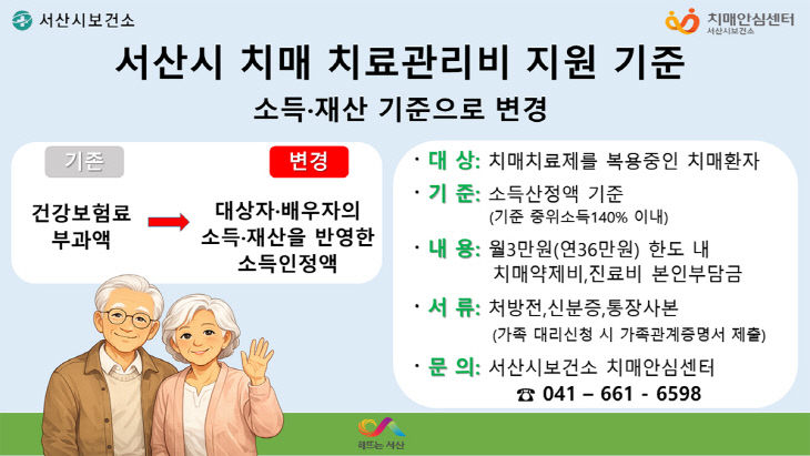2. 서산시 치매 치료관리비 지원 기준 변경 안내문
