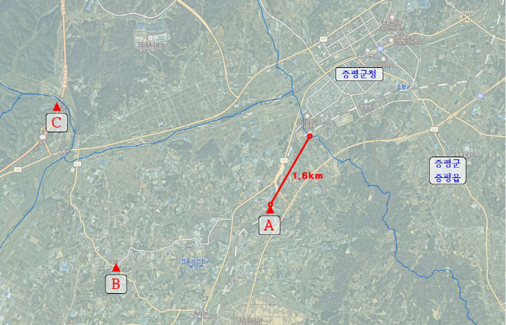 증평군 인근 쓰레기 소각장 위치도