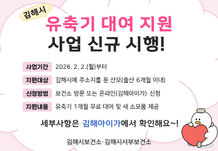 1.29(김해시, 2월부터 ‘유축기 대여 지원’ 시작)1