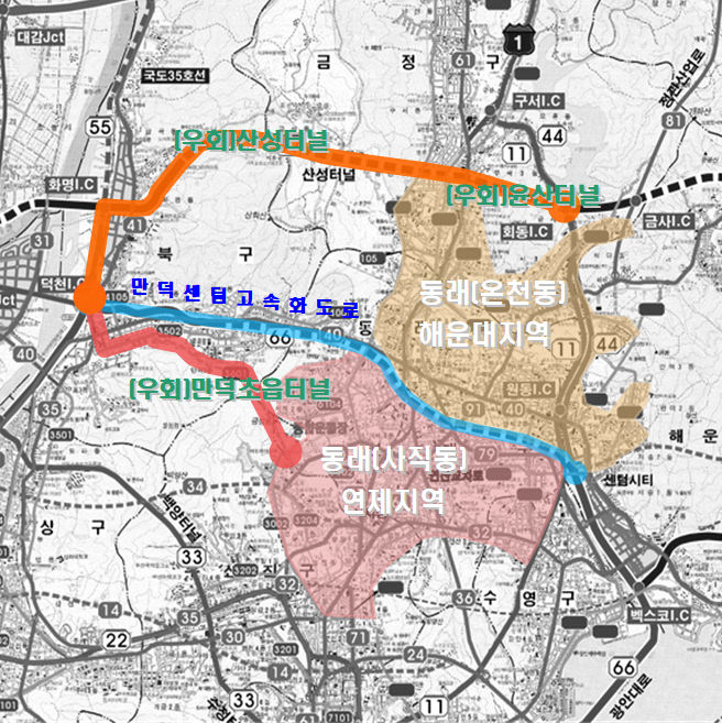 만덕센텀 고속화도로 우회도로 현황.부산시 제공