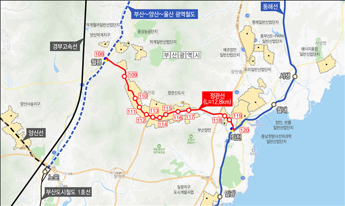 도시철도 정관선 위치도.부산시 제공