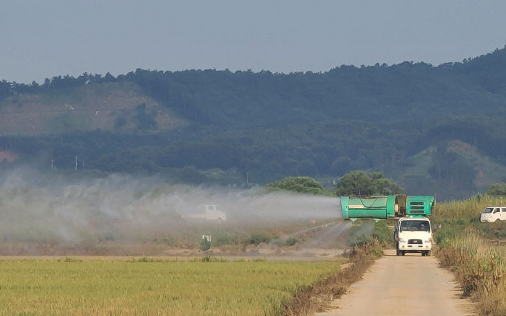 4. 벼에 방제 약제가 살포되는 모습