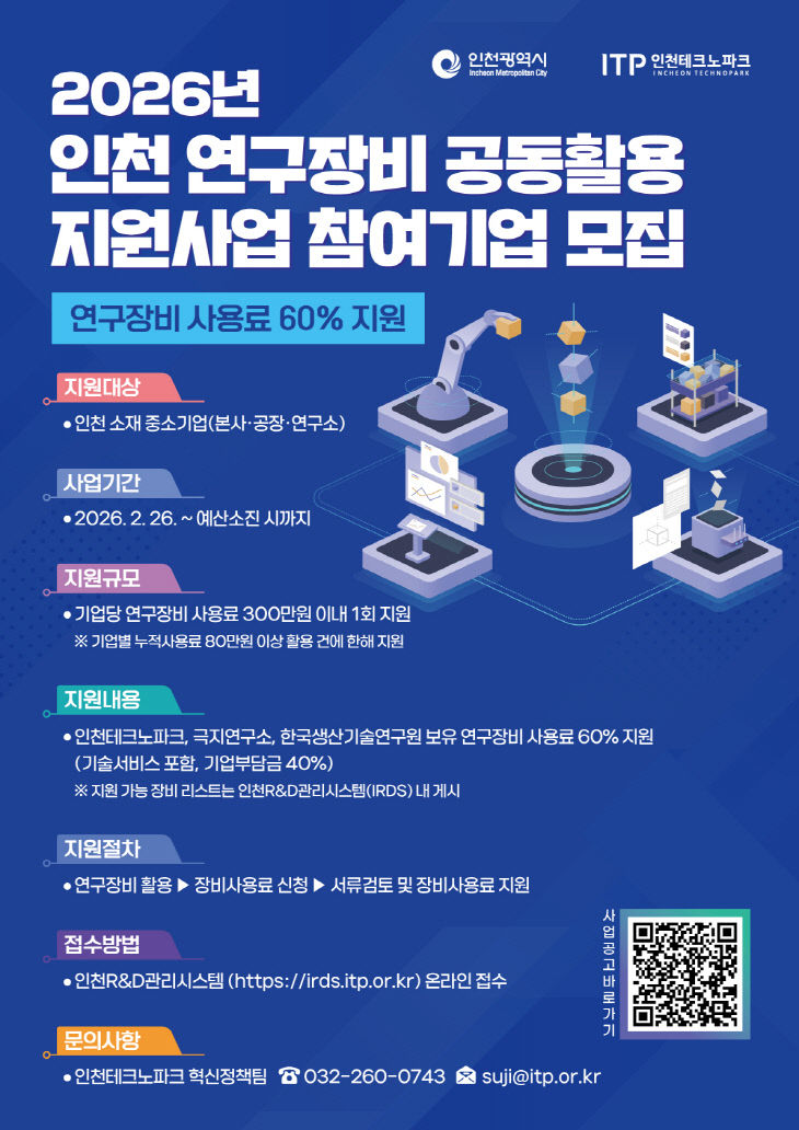 인천 연구장비 공동활용 지원사업’ 참여기업 모집