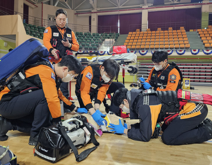 금산소방서 구급분야 선수단 훈련 모습