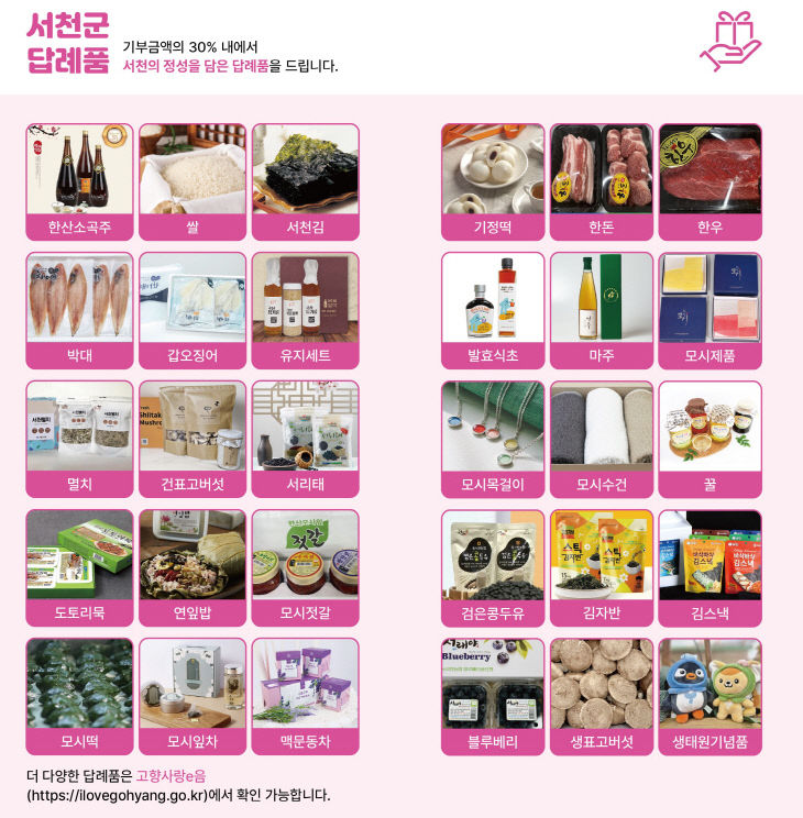 고향사랑기부제 서천군 답례품