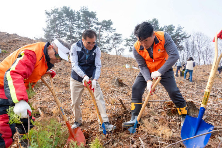 김기웅 서천군수가 식목일을 맞아 나무를 심고 있다