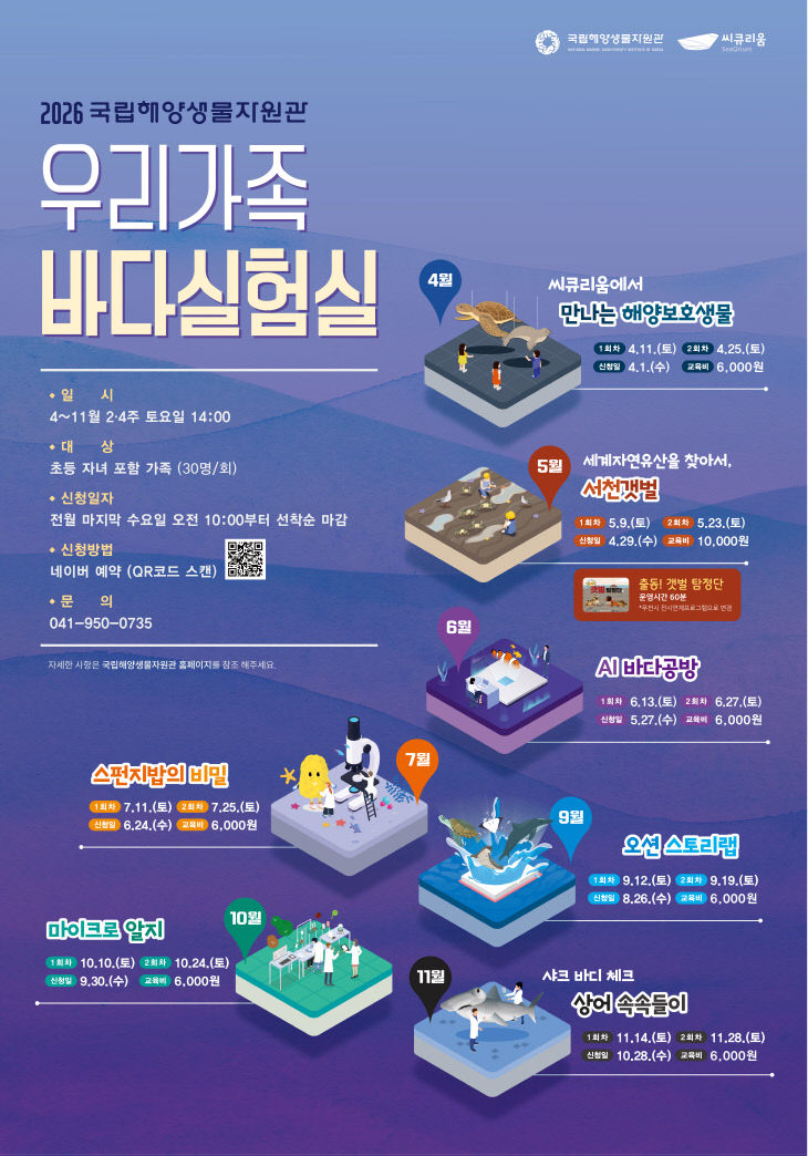 국립해양생물자원관이 운영하는 우리가족 바다실험실 포스터