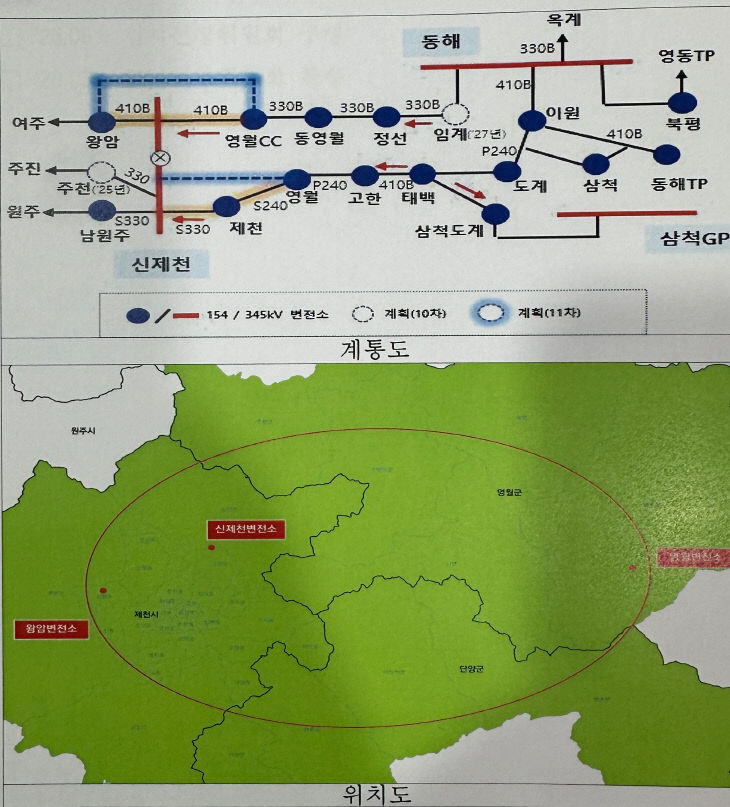 송전선로 2개 신설구간 위치도