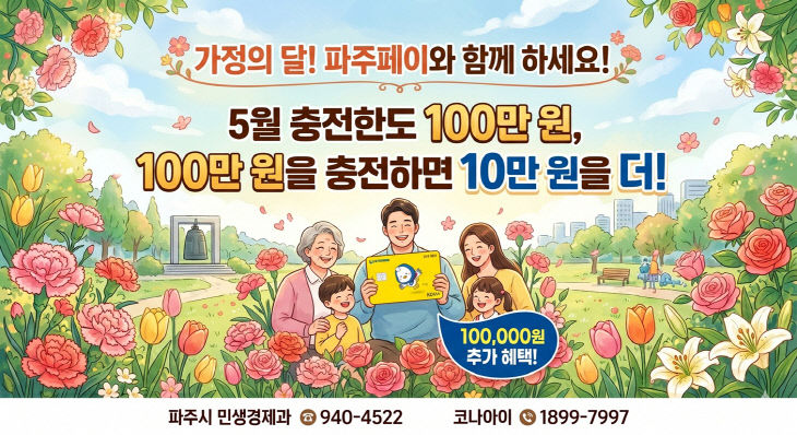 1. 5월 가정의 달 맞이, 파주페이 충전한도 100만 원으로 상향