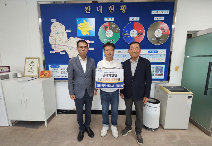 왼쪽부터 우창희 면장, 민광기 대표