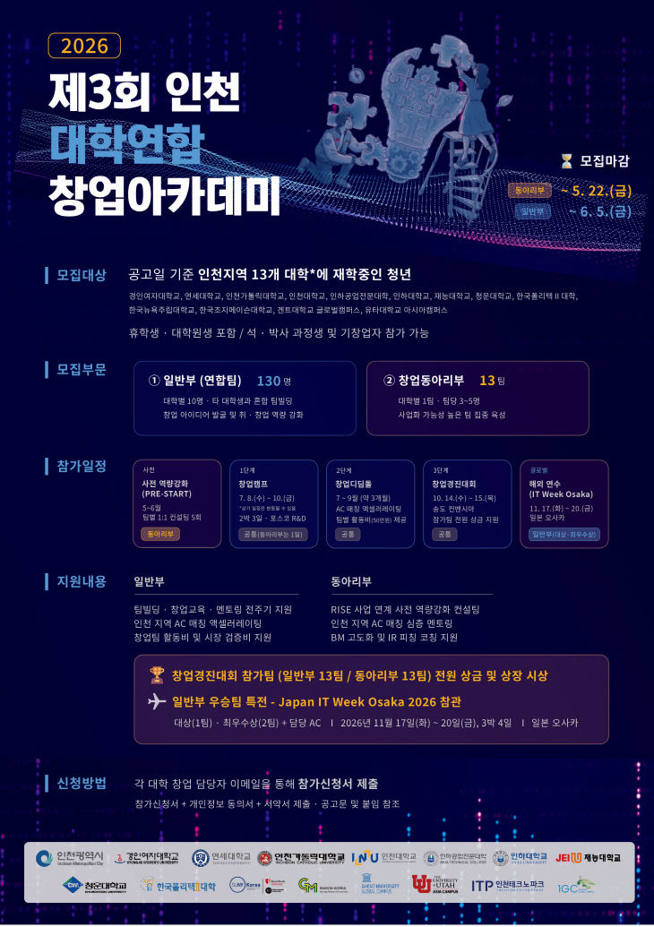 [사진] 2026 제3회 인천 대학연합 창업아카데미 모집 포스터