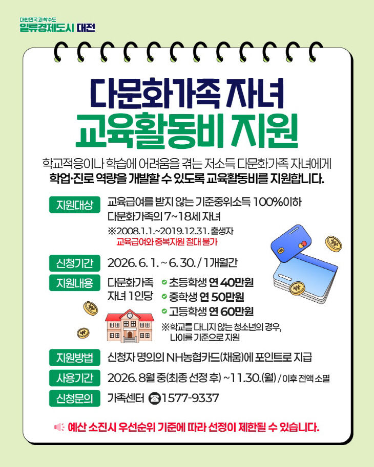 1. 다문화가족 자녀 교육활동비 지원사업 시행