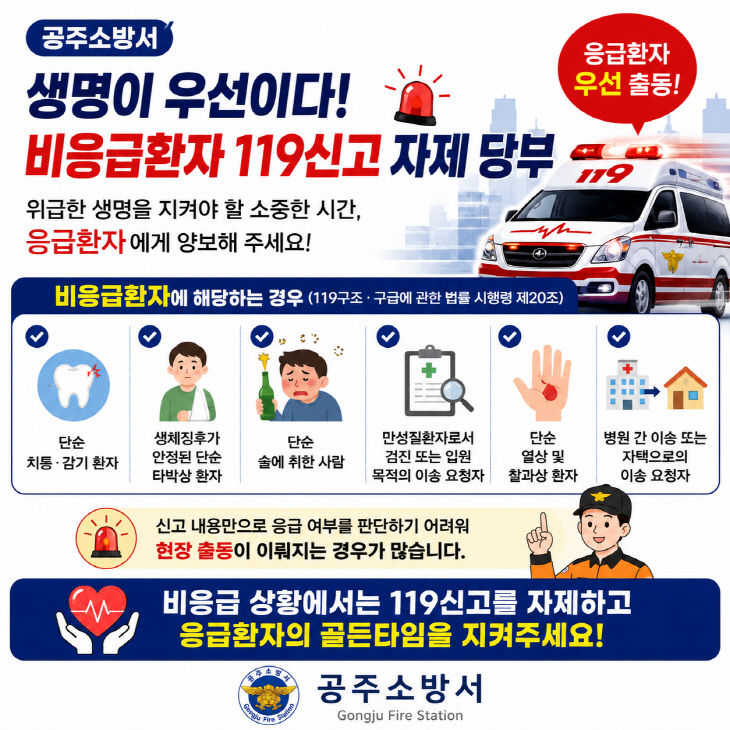 6.2. 공주소방서, 응급환 119신고 자제 당부